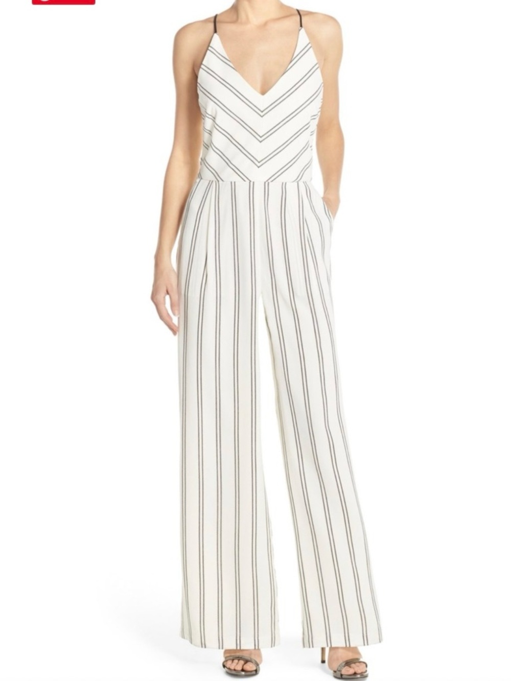 Adelyn Rae White Striped V-Neck Wide-Leg Jumpsuit